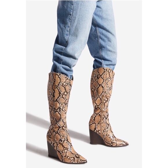 NEW … Shoedazzle YNEZ “Size 6” Natural Snake Heeled Boots - Picture 1 of 7